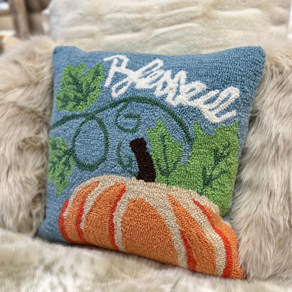 Blue Blessed and Orange Pumpkin Hooked Accent Pillow - Picture 2 of 2
